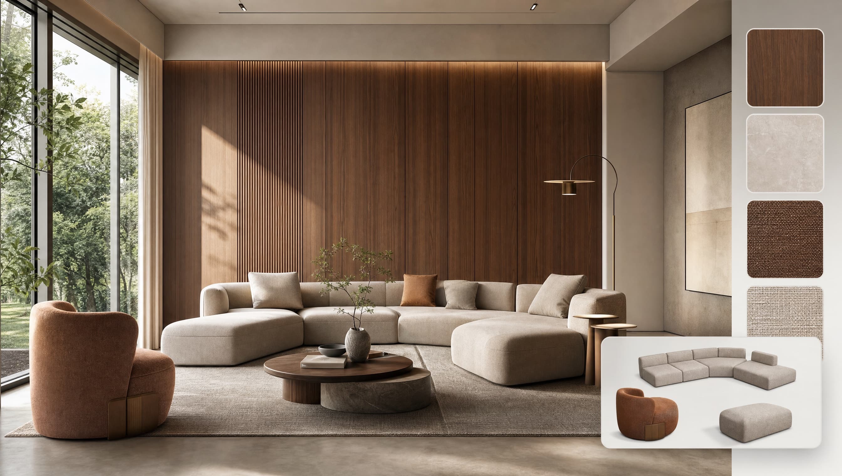 AI-generated furniture product visualized inside a modern interior